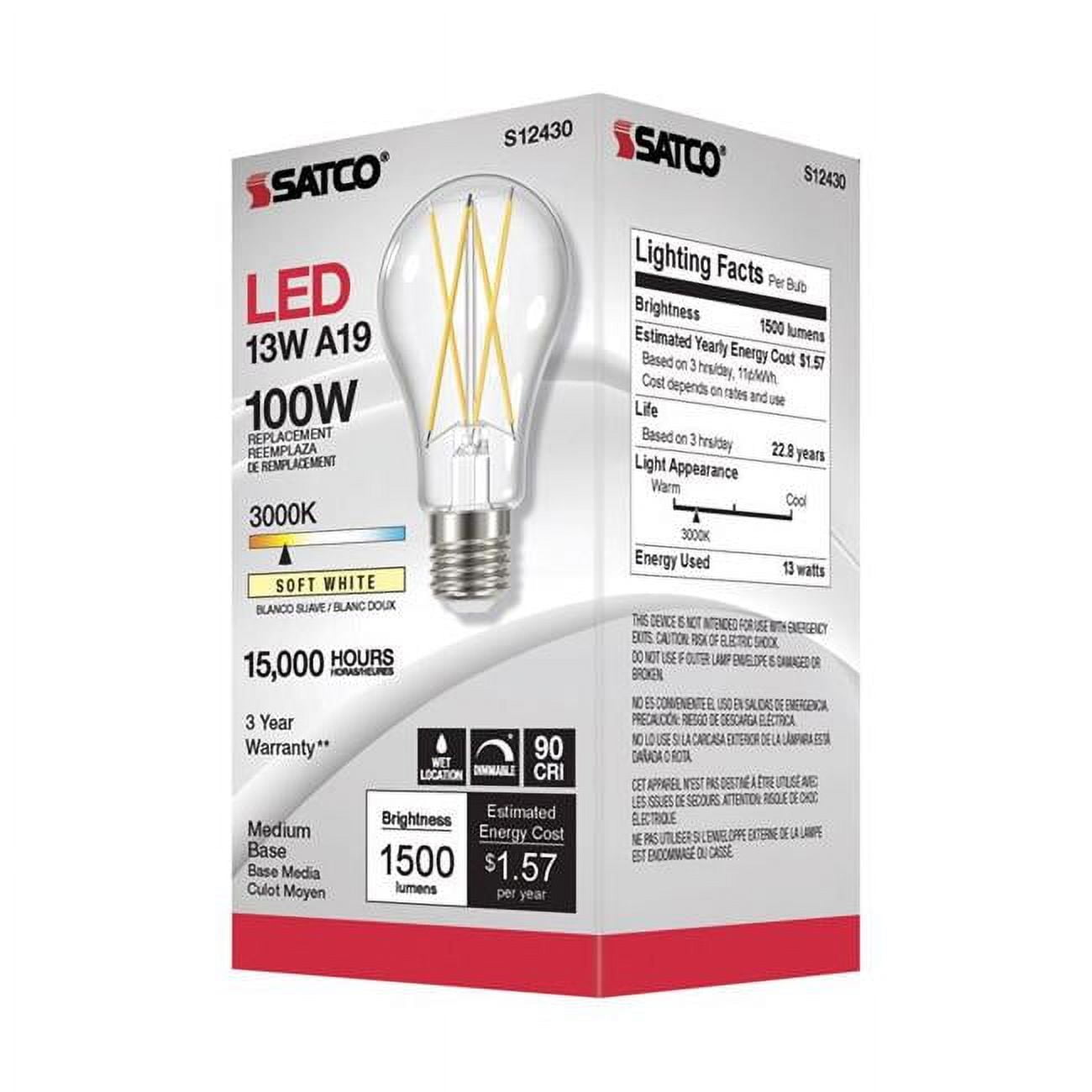 A19 E26 Medium Filament Soft White 100W Equivalence LED Bulb