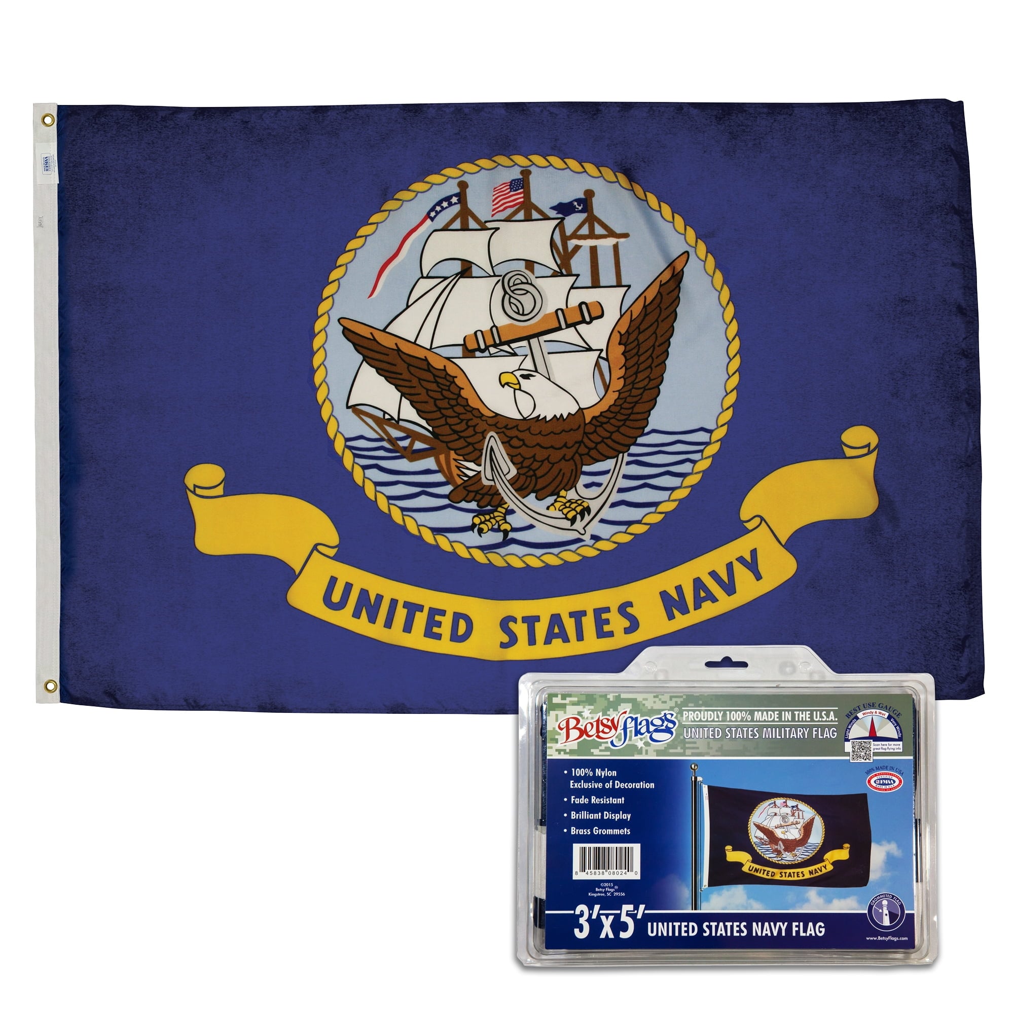 8086338 3 x 5 ft. Multi Color Military Navy Flag -  Valley Forge, BTUSNV3