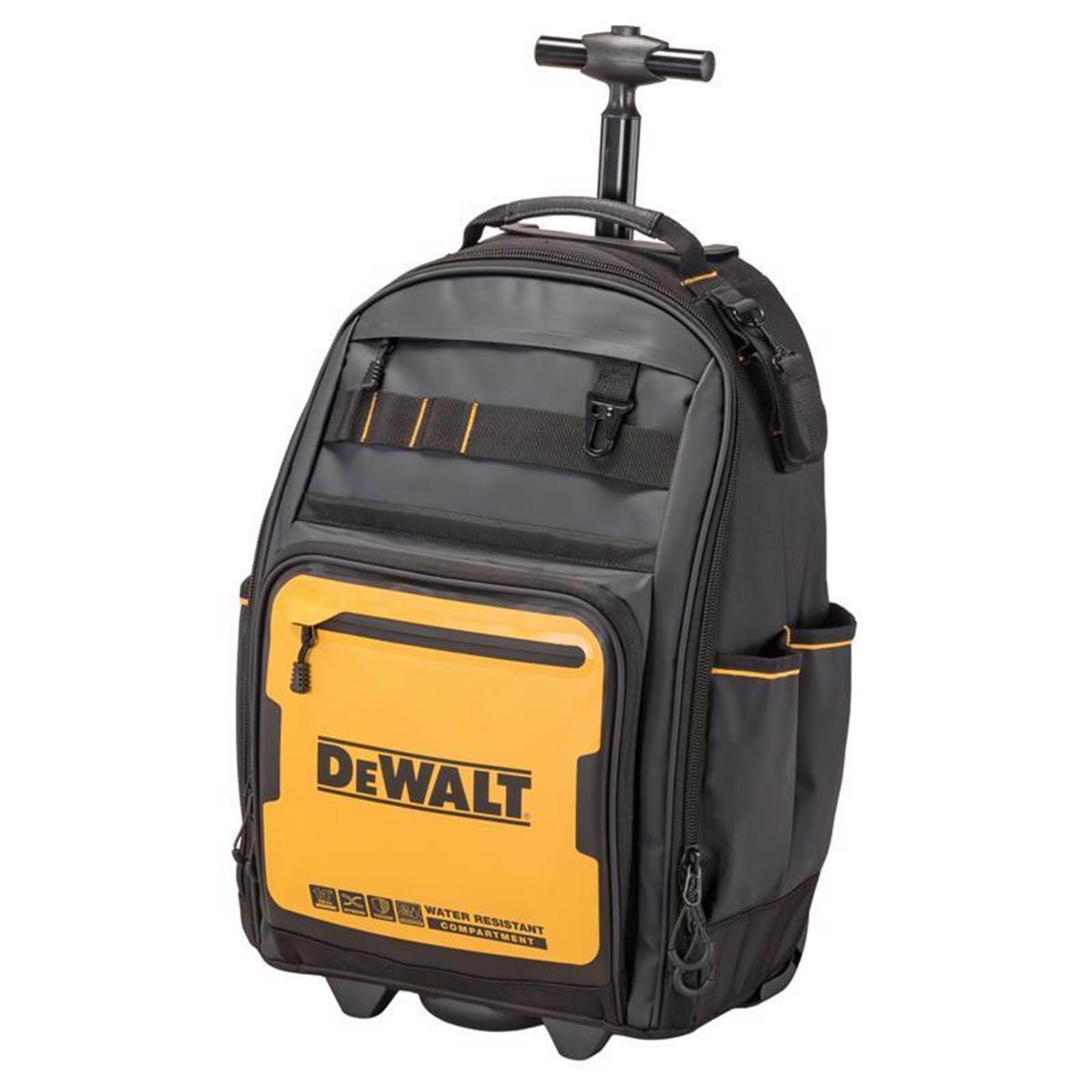 Picture of DeWalt 2030020 46 Pocket Black & Yellow Polyester & Tarpaulin Pro Backpack on Wheels Tool Bag