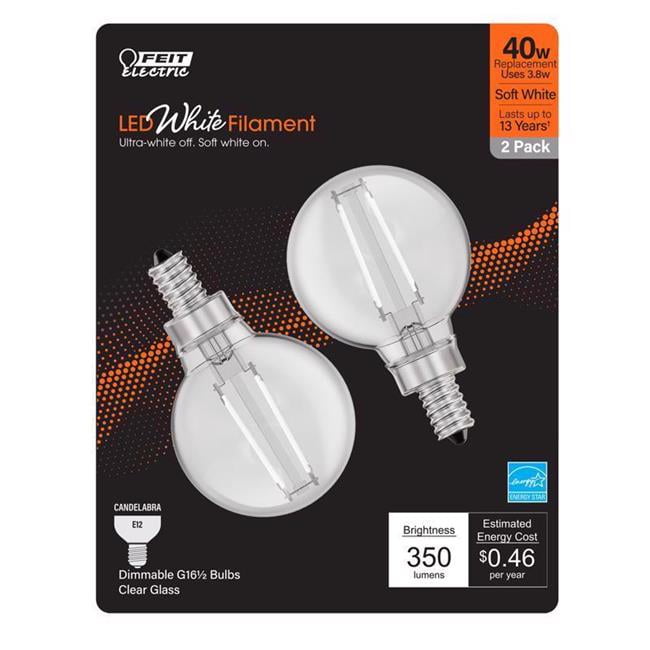 3014011 G16.5 E12 Candelabra Filament LED Bulb, Soft White - 40W Equivalence - Pack of 2