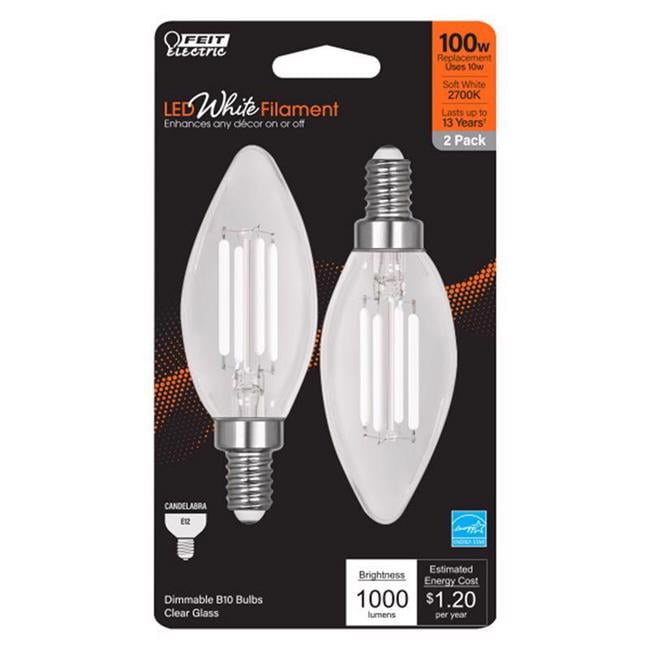 Picture of Feit 3013990 B10 E12 Candelabra Filament LED Bulb&#44; Soft White - 100W Equivalence - Pack of 2