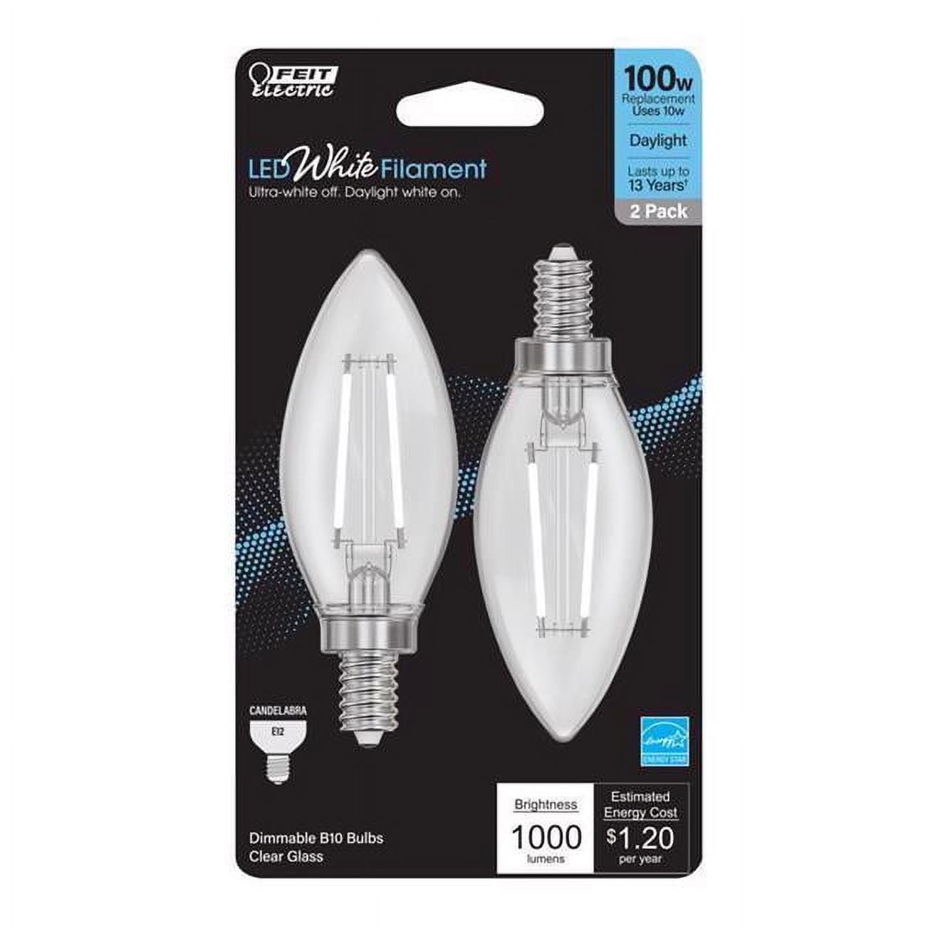 Picture of Feit 3013992 B10 E12 Candelabra Filament LED Bulb Daylight - 100W Equivalence - Pack of 2