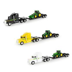 9089348 John Deere 1-64 Plastic Semi with Trailer & Tractor Toy, Assorted Color - 3 Piece
