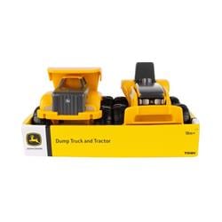 9089342 Plastic John Deere Dump Truck & Tractor Toy, Yellow - 2 Piece