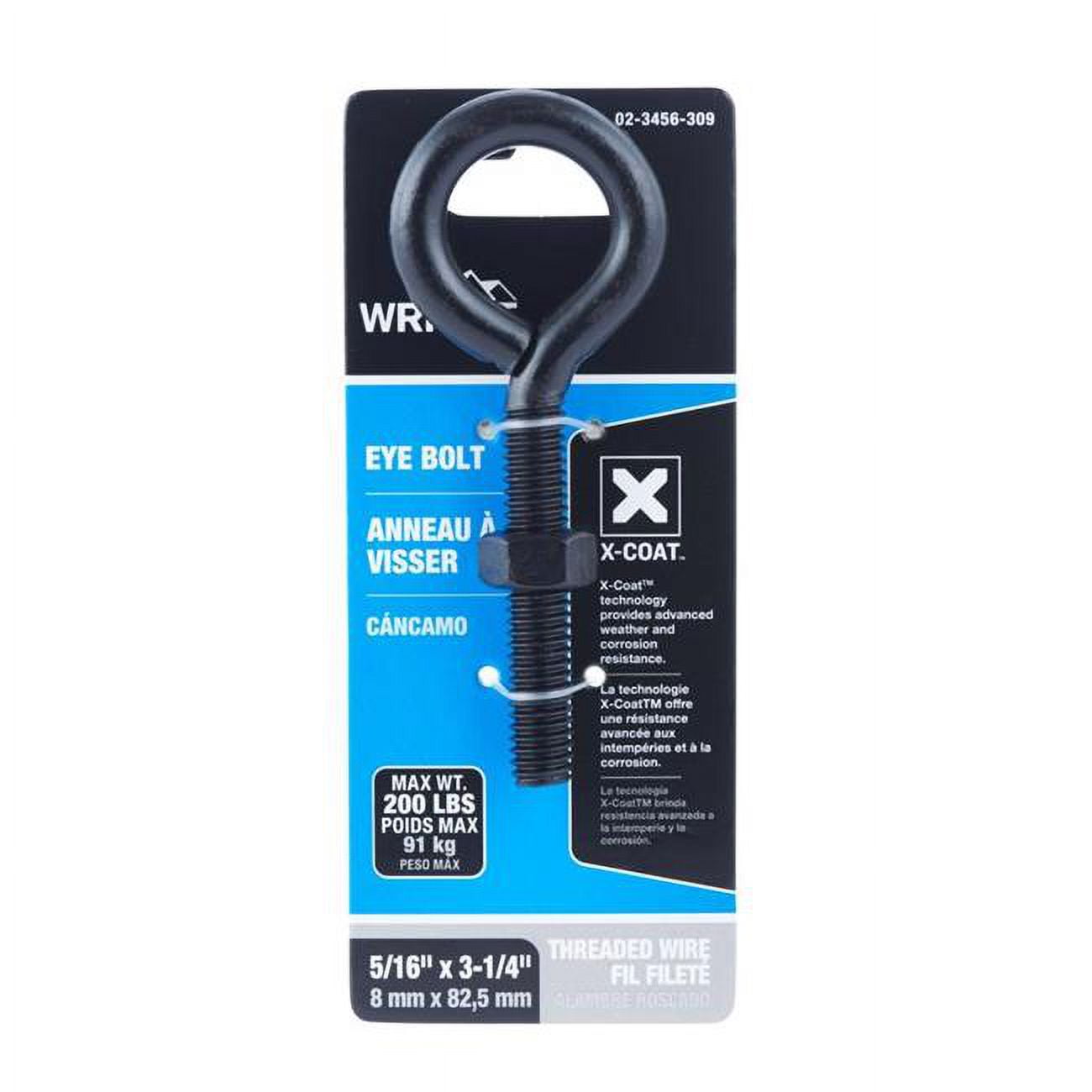 0.312 x 3.25 in. Steel Eyebolt, Black - Nut Included
