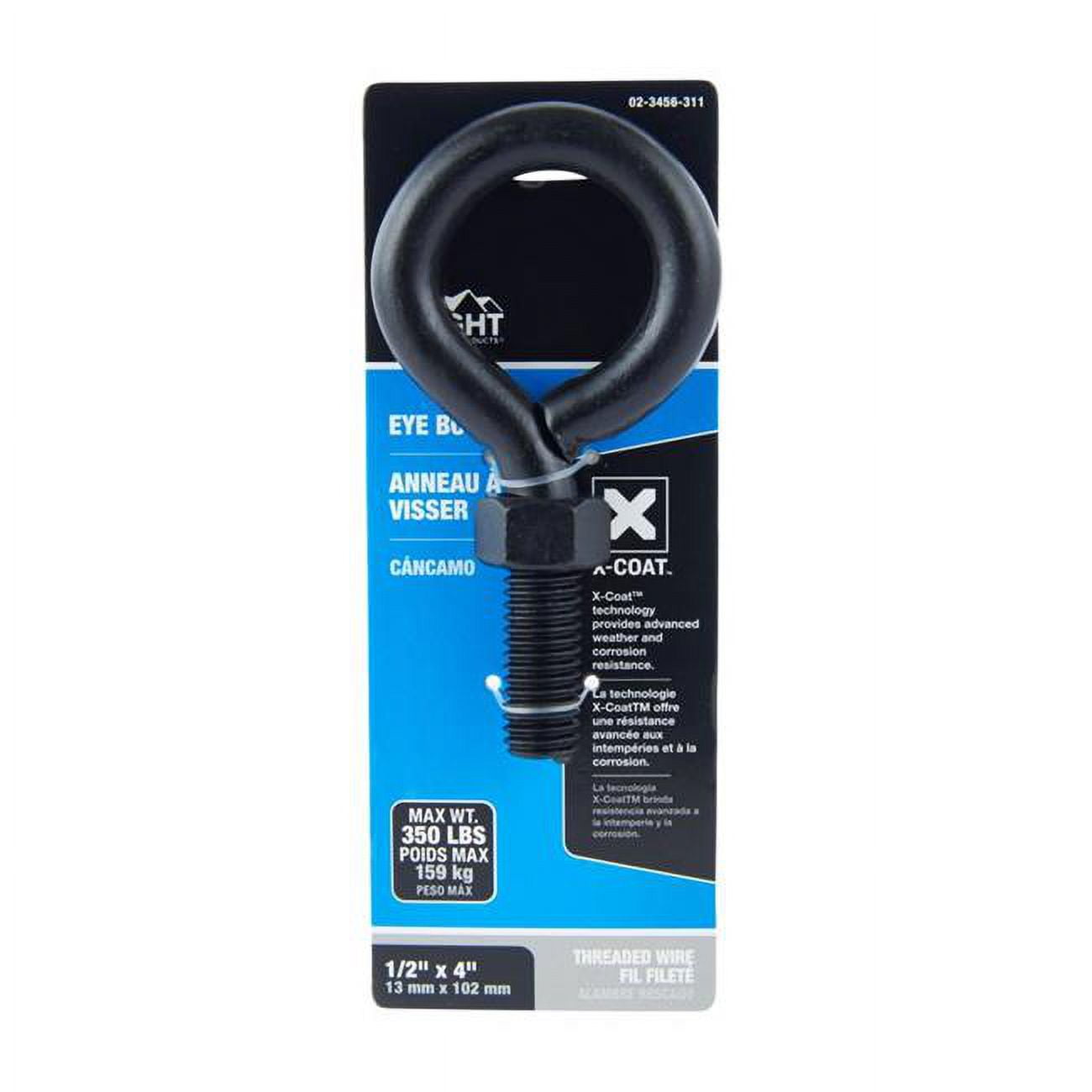 0.5 x 4 in. Steel Eyebolt, Black - Nut Included