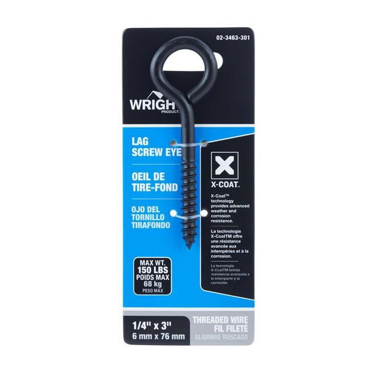 0.25 x 3 in. Steel Lag Screw Eye, Black - 150 lbs