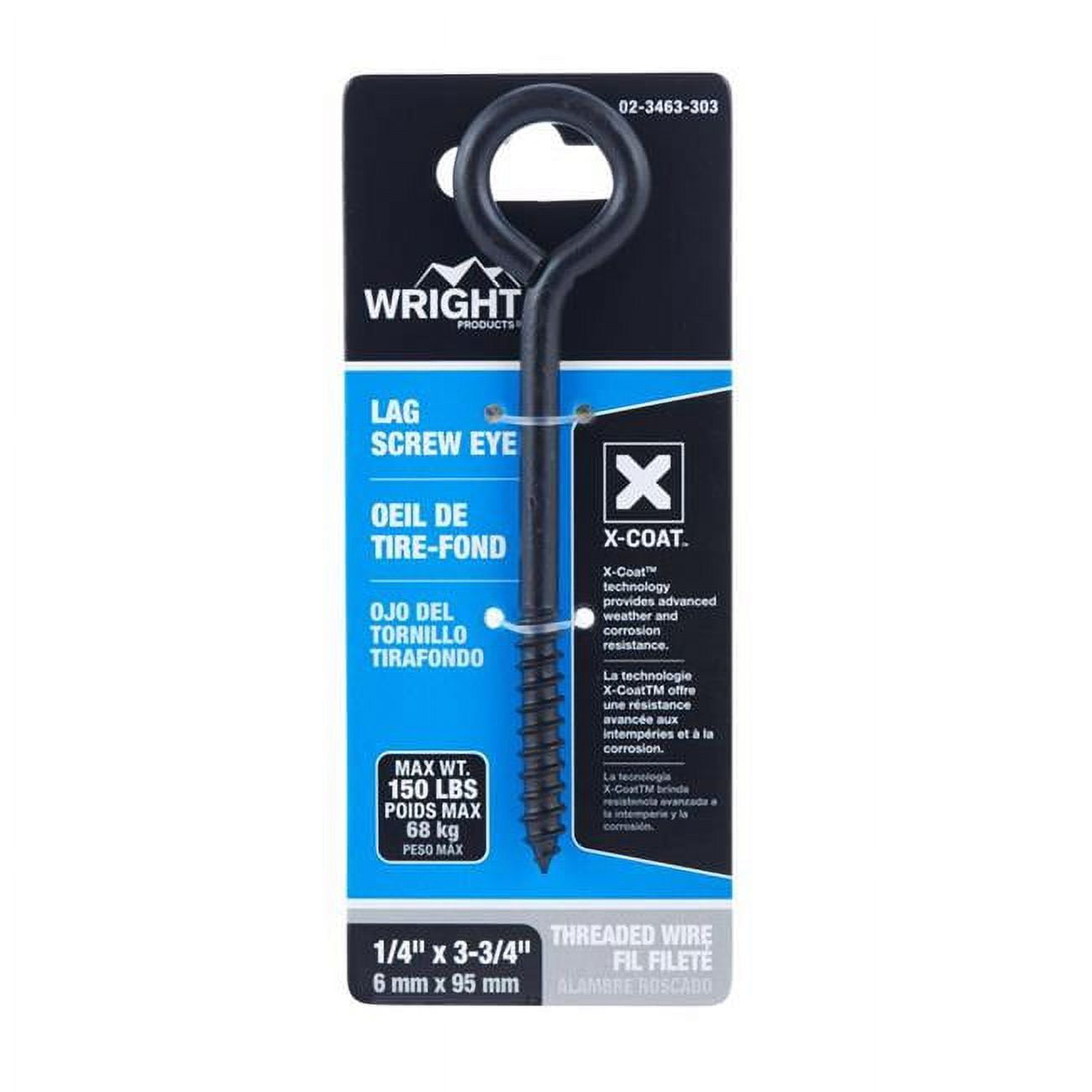 0.25 x 3.75 in. Steel Lag Screw Eye, Black - 150 lbs