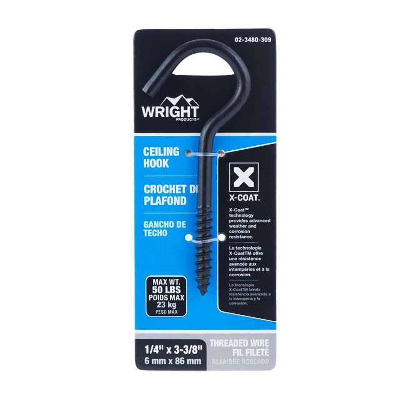 3.375 in. Medium Black Steel Ceiling Hook, Matte Black - 50 lbs