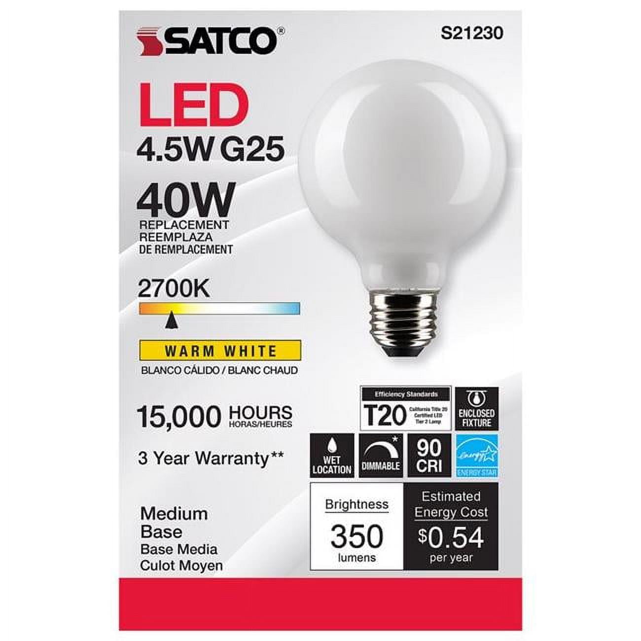 G25 E26 Medium Filament LED Bulb, Warm White - 40W Equivalence