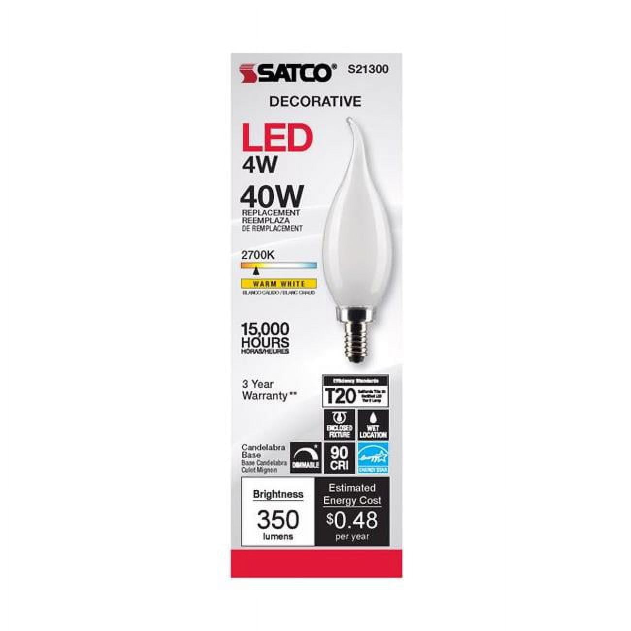 CA10 E12 Candelabra Filament LED Bulb, Warm White - 40W Equivalence