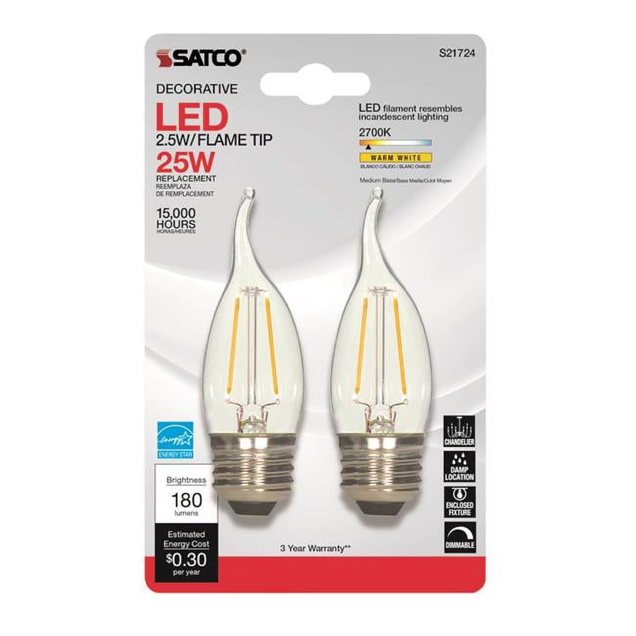 CA10 E26 Medium LED Bulb, Warm White - 25W Equivalence - Pack of 2