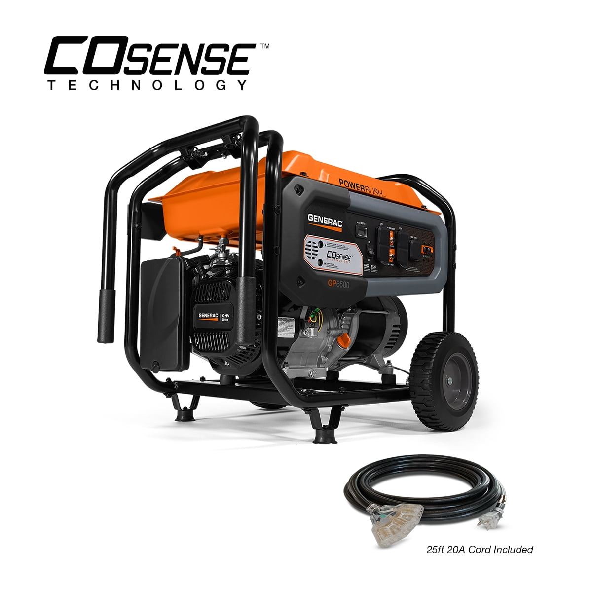 GP Series 6500W 120 & 240V Gasoline Portable Generator, Black &Orange - Generac 7019040