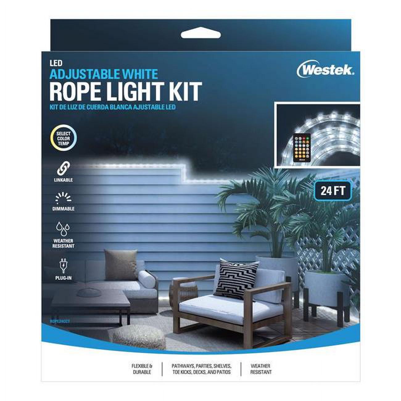 24 ft.  Plug-In LED Rope Light Kit, White - 548 lm