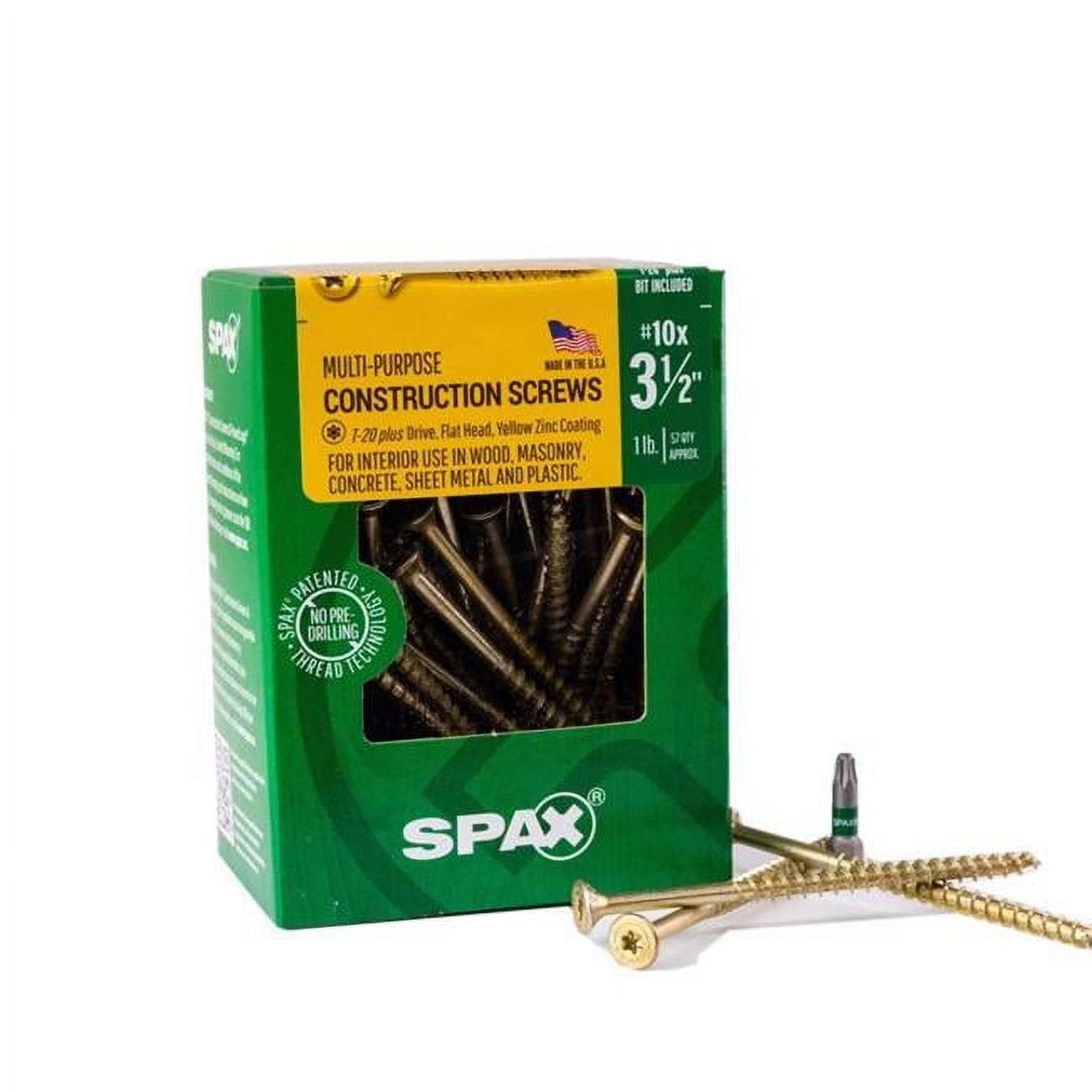 5040827 Multi-Material No. 10 x 3.5 in. T-20 Plus Flat Head Construction Screws, Yellow- 1 lbs - Pack of 57