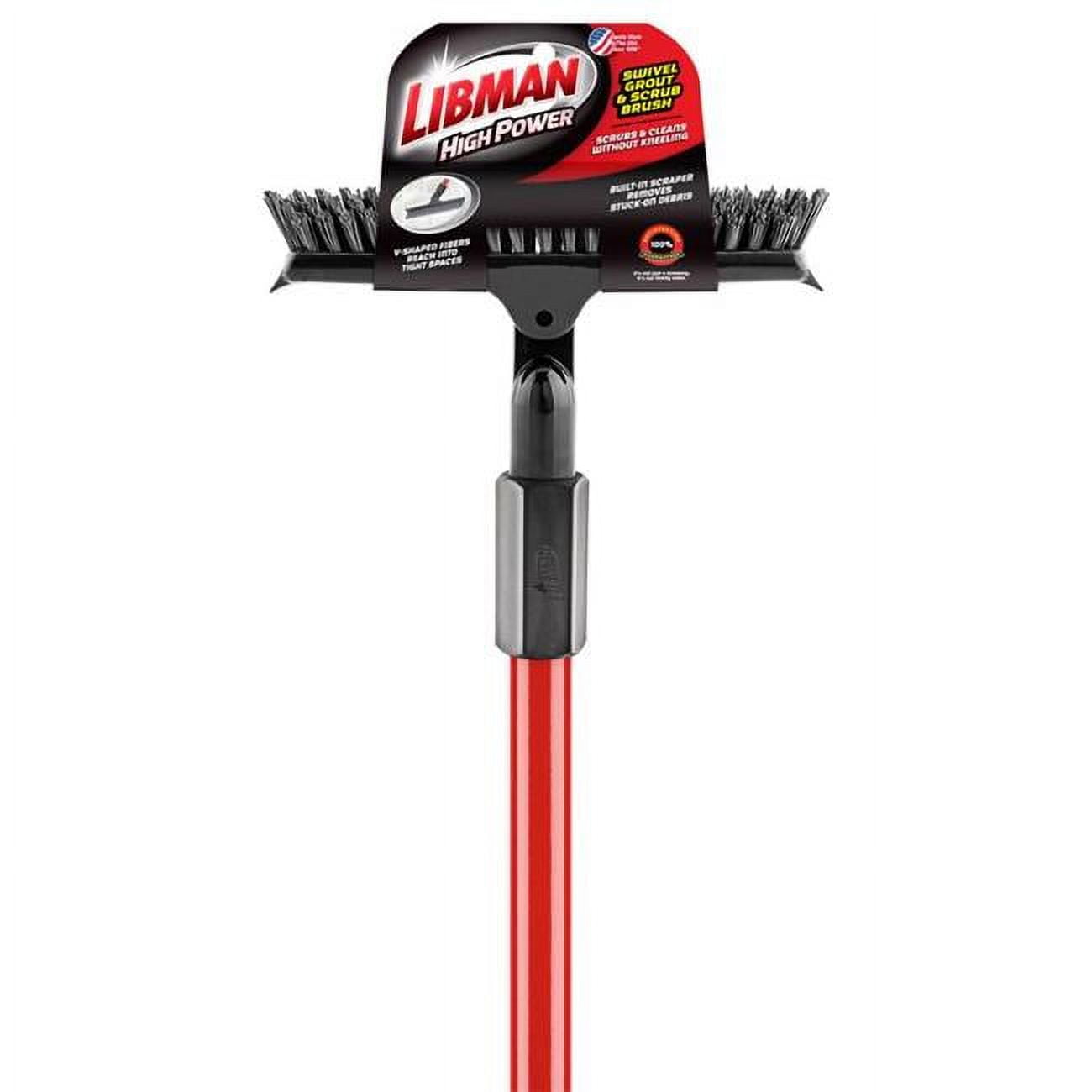 Picture of Libman 1028593 10 in. Stiff 60 in. Bristle Steel Handle Swivel Grout & Scrub Brush&#44; Red - Pack of 6