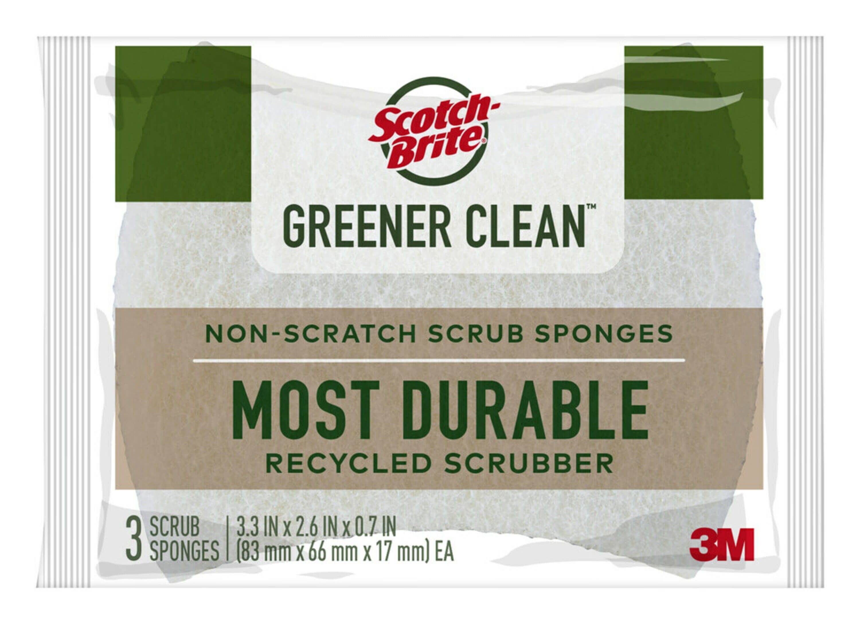 Greener Clean Non-Scratch Scrubber Sponge for Multi-Purpose, Brown - 4.5 in. - Pack of 3 - Pack of 8