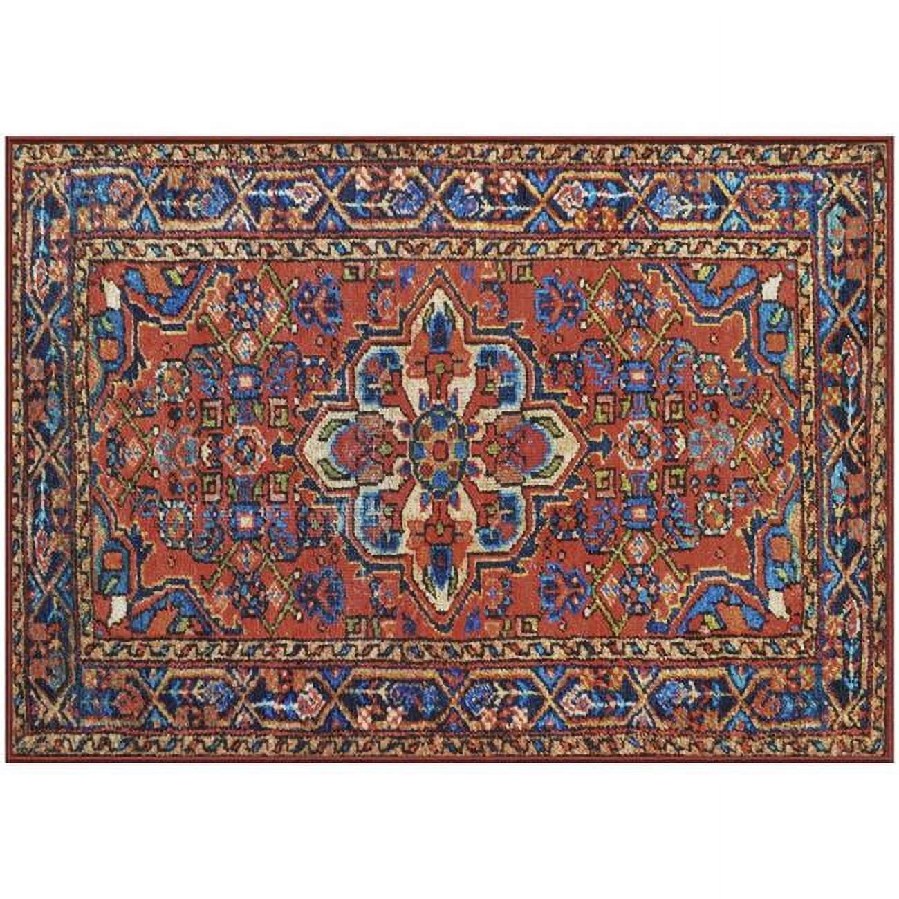 34 x 24 in. Never Move Esther Tribal Polyester Floor Mat, Vintage Red