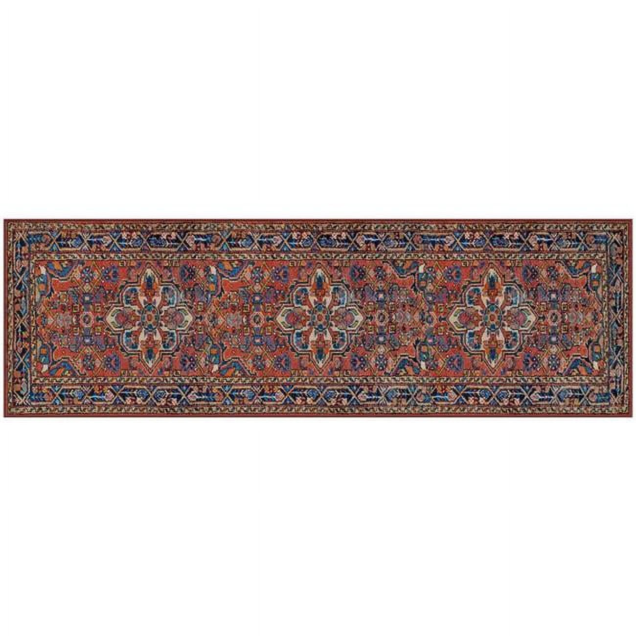 6065642 76 x 24 in. Never Move Esther Tribal Polyester Runner Mat, Vintage Red