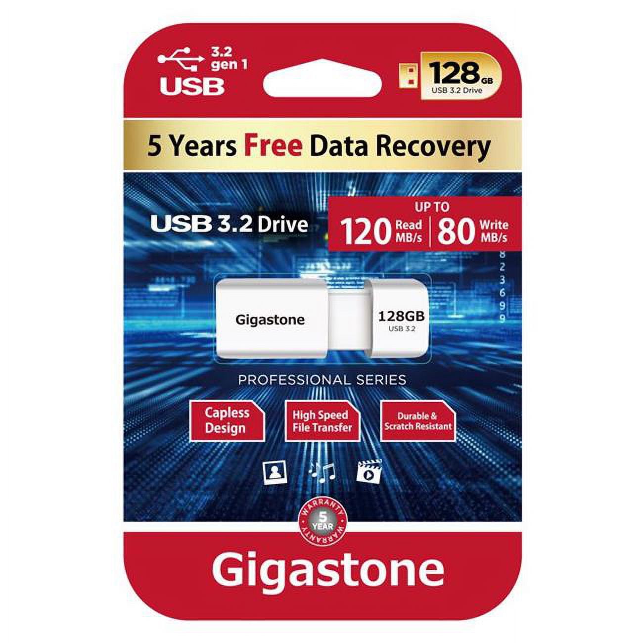 Picture of Gigastone 3013888 128 GB Flash Drive&#44; White