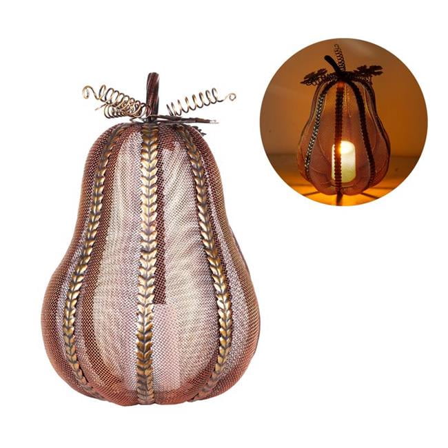 Picture of Alpine 9086744 Alpine 12 in. ED Elongated Mesh Pumpkin with Candle Tabletop D-cor&#44; Warm Candle