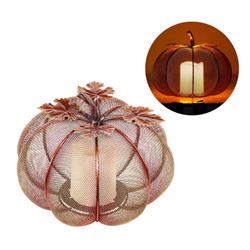 Picture of Alpine 9086746 Alpine 8 in. ED Mesh Pumpkin with Candle Tabletop D-cor&#44; Warm Candle