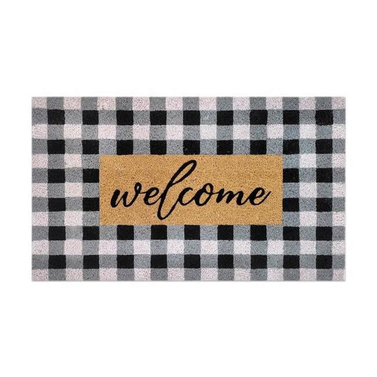 6065766 30 x 18 in. Checkers Welcome Coir Door Mat, Black & White