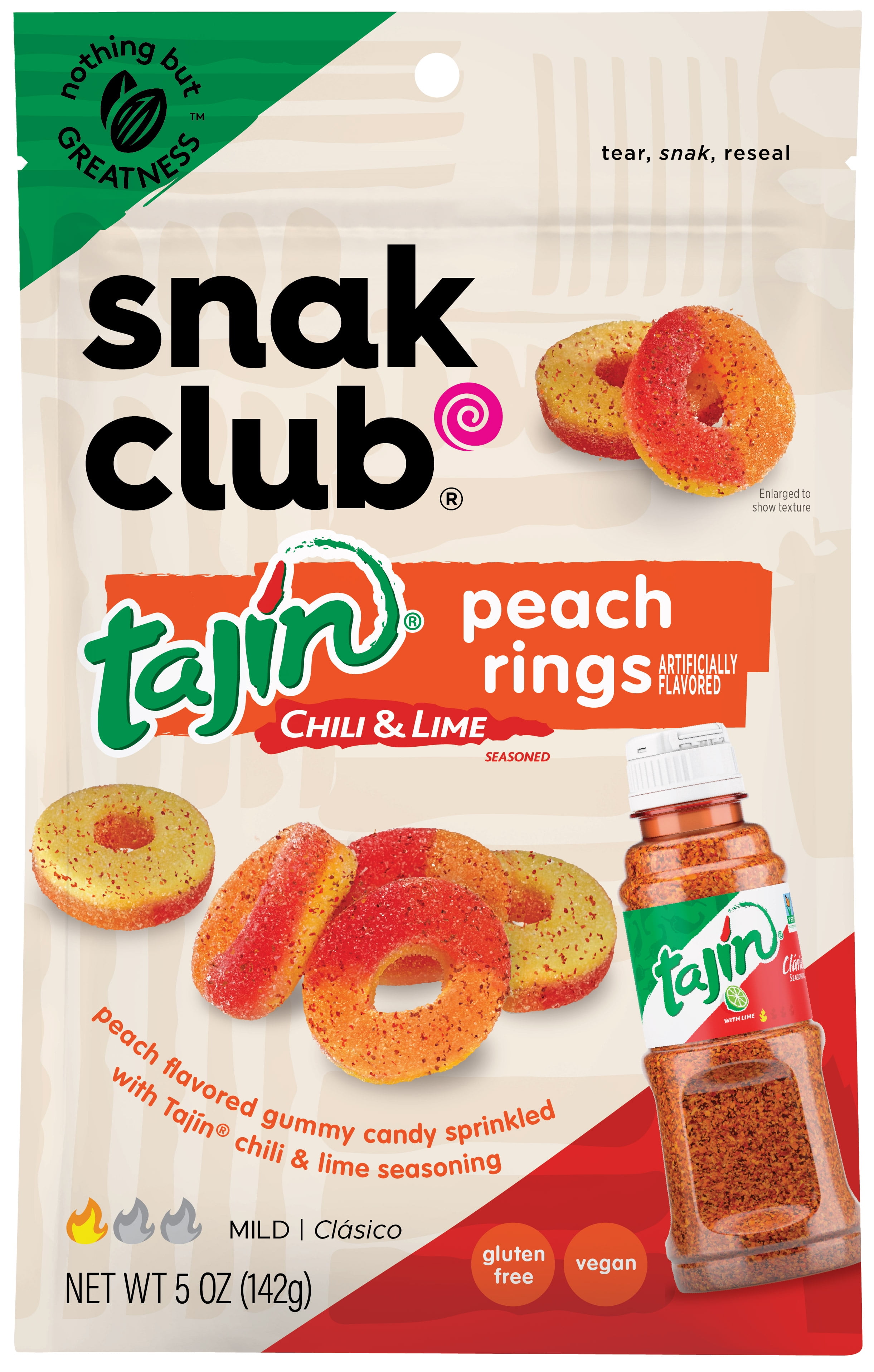 6065122 5 oz Bagged Tajin Chili & Lime Peach Rings Candy - Pack of 6