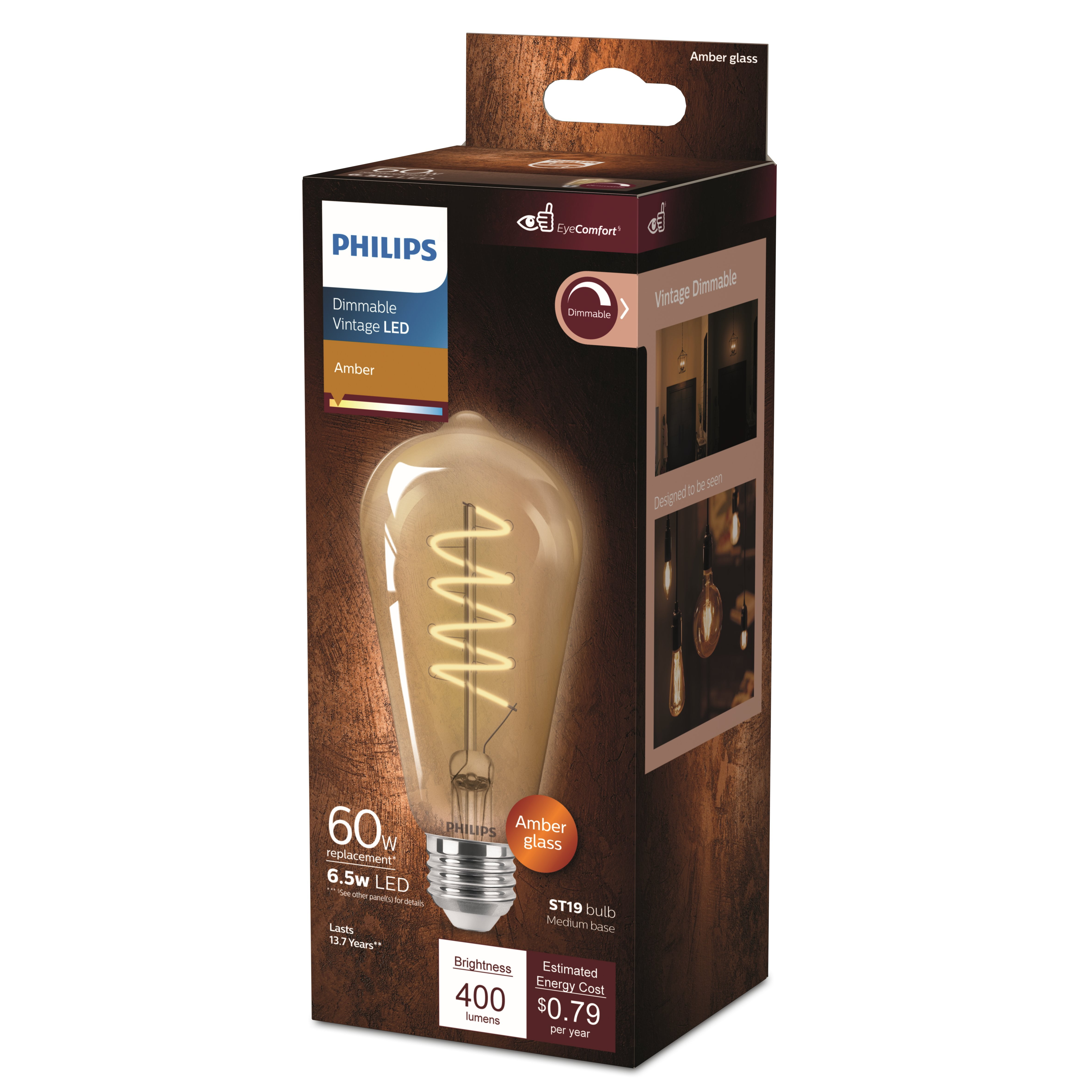 ST19 E26 Medium LED Bulb, Amber - 60W Equivalence
