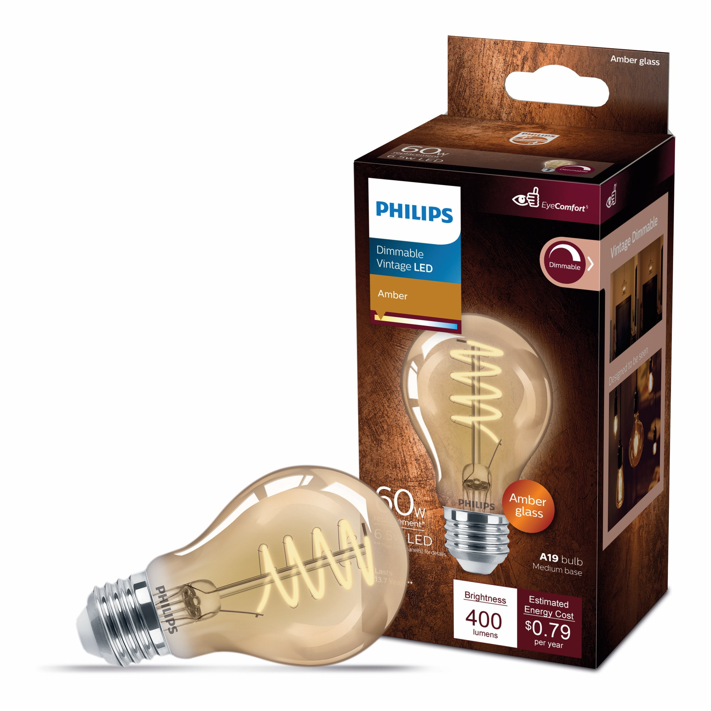 Philips A19 E26 (Medium) LED Bulb Amber 60 Watt Equivalence 1 pk