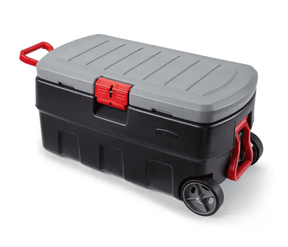 Picture of United Solutions 5041038 35 gal Rubbermaid Storage Tote with Wheels&#44; Black & Gray - 36.19 x 17.73 x 19.5 in.