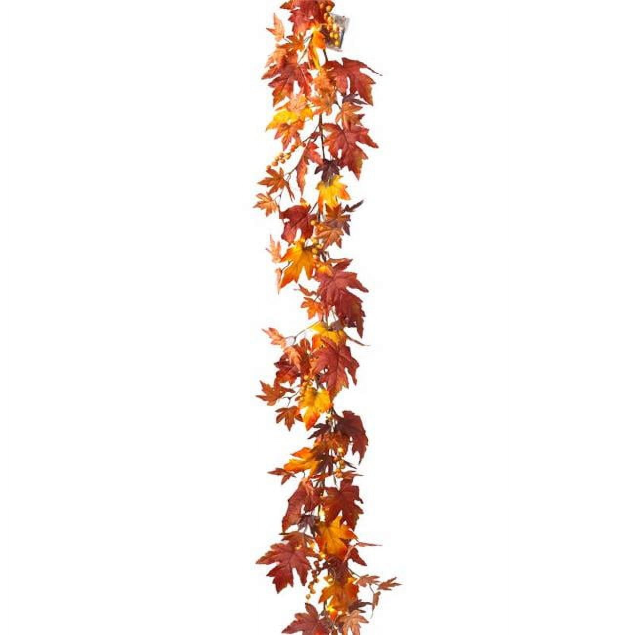 Prelit Leaf Garland Harvest Decor, Warm White