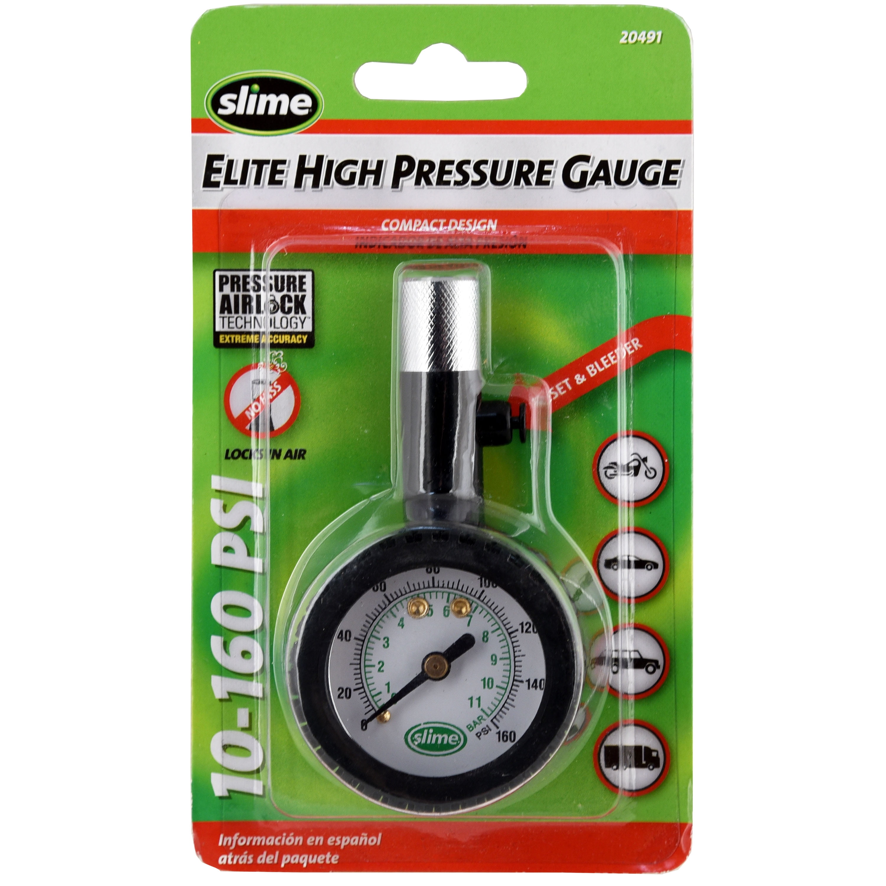 Slime 10-160 PSI Airlock Dial High Pressure Tire Gauge (20491)