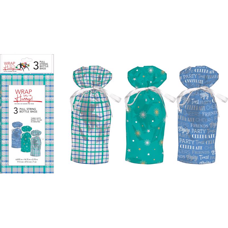 9093192 All Occasion Drawstring Gift Bag, Assorted Color - Pack of 6