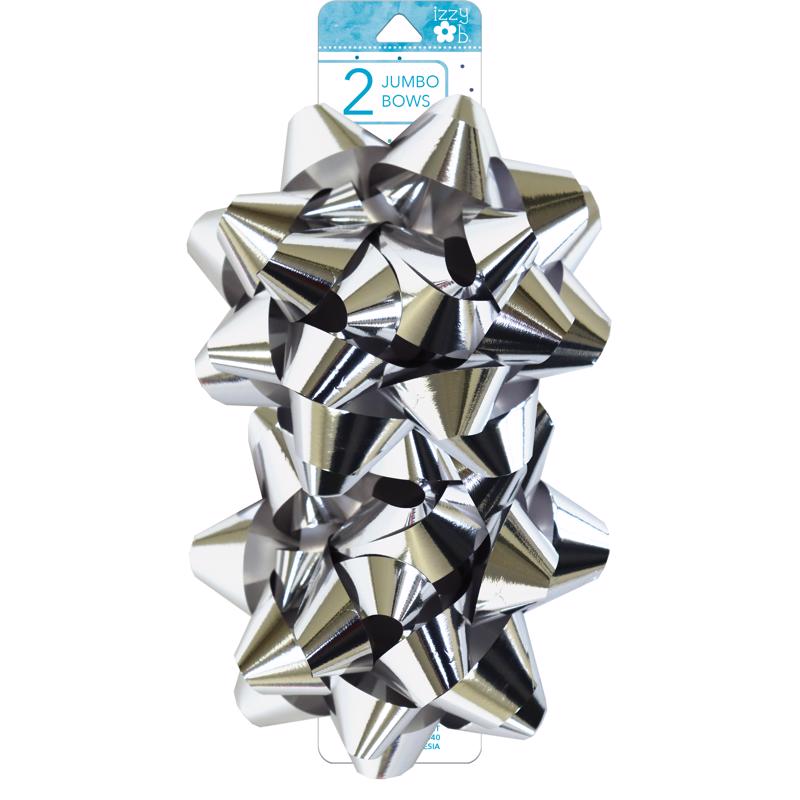 9093153 Izzy OB Jumbo Bows, Silver - Pack of 6