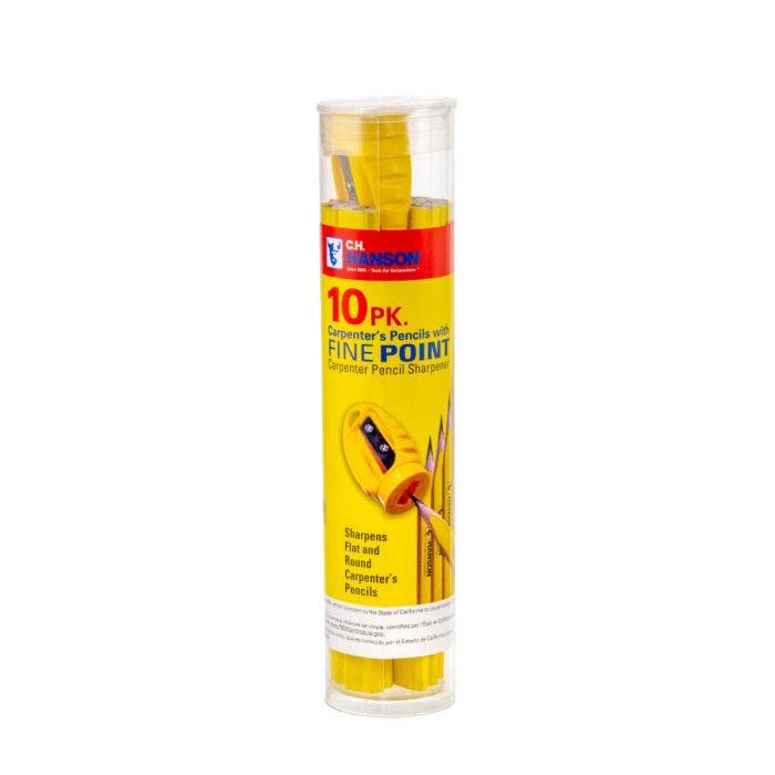 C.H. Hanson 2036279 Carpenter Pencil & Sharpener, Yellow - 10 Piece