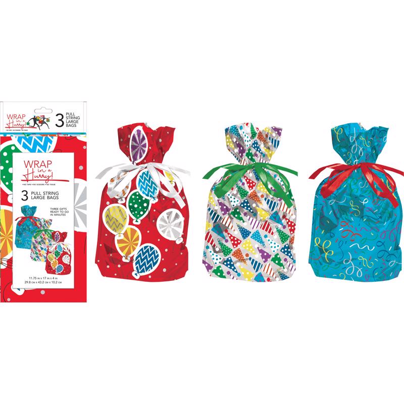 9093193 All Occasion Drawstring Gift Bag, Assorted Color - Pack of 6