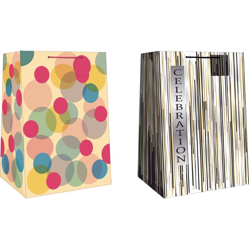 9093187 Mega Wide Jumbo Generic Gift Bag, Assorted Color - Pack of 12