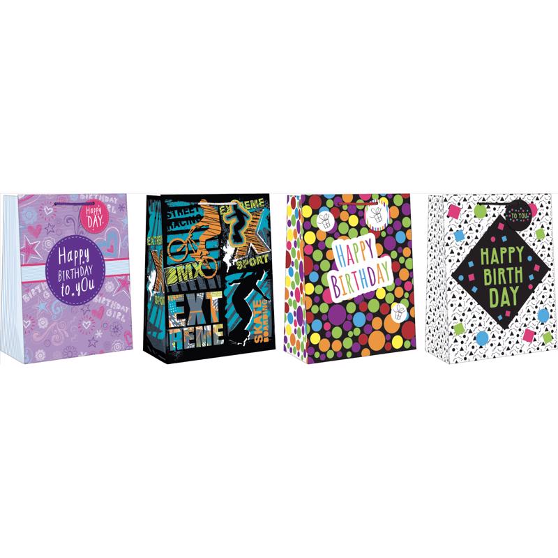 9093182 Tween Birthday Gift Bag, Assorted Color - Large - Pack of 12
