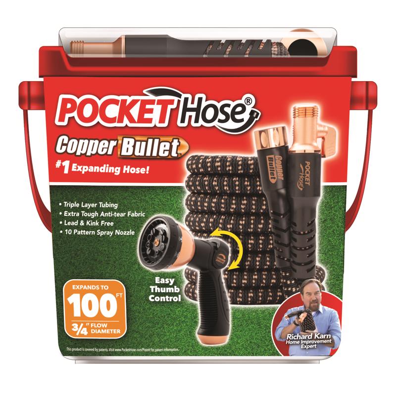 0.75 in. x 100 ft. Copper Bullet Medium Duty Expandable Flexible Garden Hose, Black -  POCKET HOSE, PO922504
