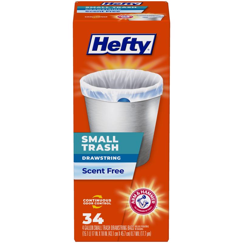 6077602 4 gal 0.7 Mil Drawstring Trash Bags, White - Pack of 34