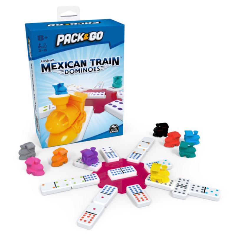 9090409 Pack & Go Mexican Train Dominoes Board Game, Multi Color