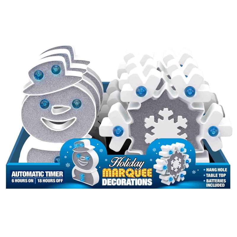 9095881 LED Blue & White Snowman or Snowflake Marquee Decor, Pack of 12