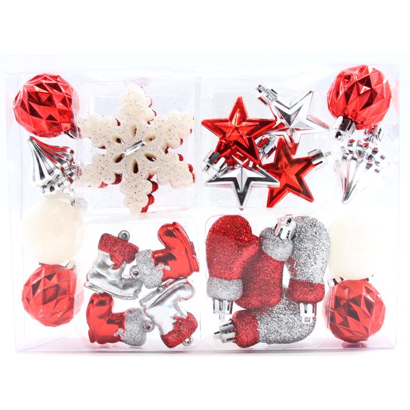 9096236 Mini Assorted Ornaments, Red, Silver & White - Pack of 12