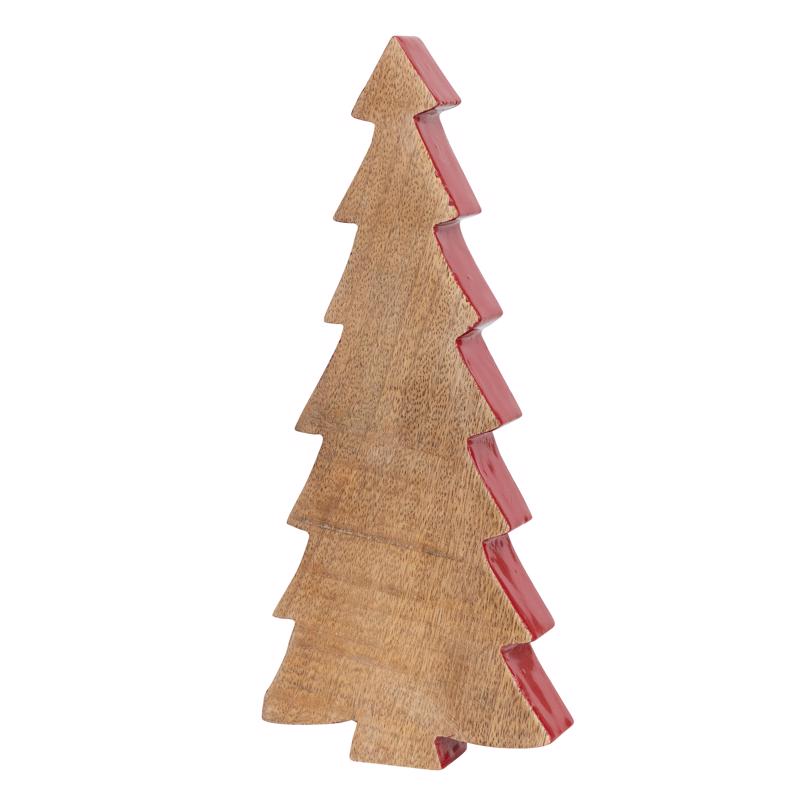 9096145 Natural Mango Wood Christmas Tree with Red Enameled Edge Table Decor - 11 in. - Pack of 12