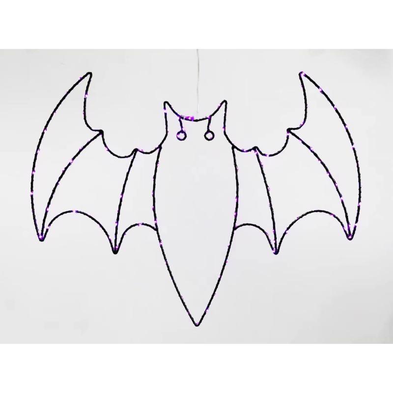 9096723 Purple 15 in. LED Prelit Illuminated Bat Halloween Decor - Pack of 8 - 120 Count