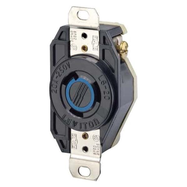 Leviton 20A 250V Black Grounded Single Locking Outlet Receptacle - 33679E