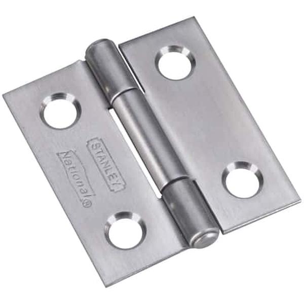 Narrow Hinge, 1-1/2 in W Frame Leaf, 0.045 in Thick Frame Leaf, Stainless Steel, 7 lb, 2PK