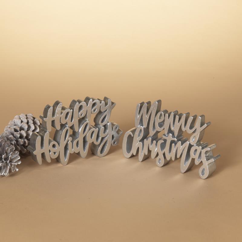 Gerson 9096212 Assorted Holiday Sign, Silver - Pack of 8