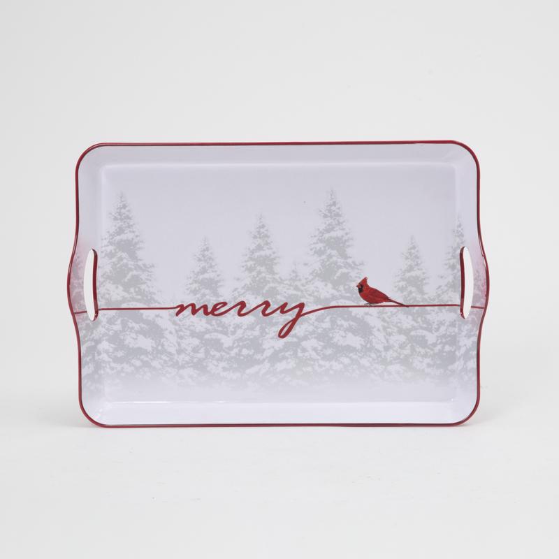 Gerson 9096209 Merry Cardinal Tray, White - Pack of 6